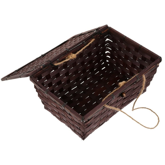 GAXIRE Vintage Style Woven Basket Dark Brown Handmade Storage Organizer 1 Piece