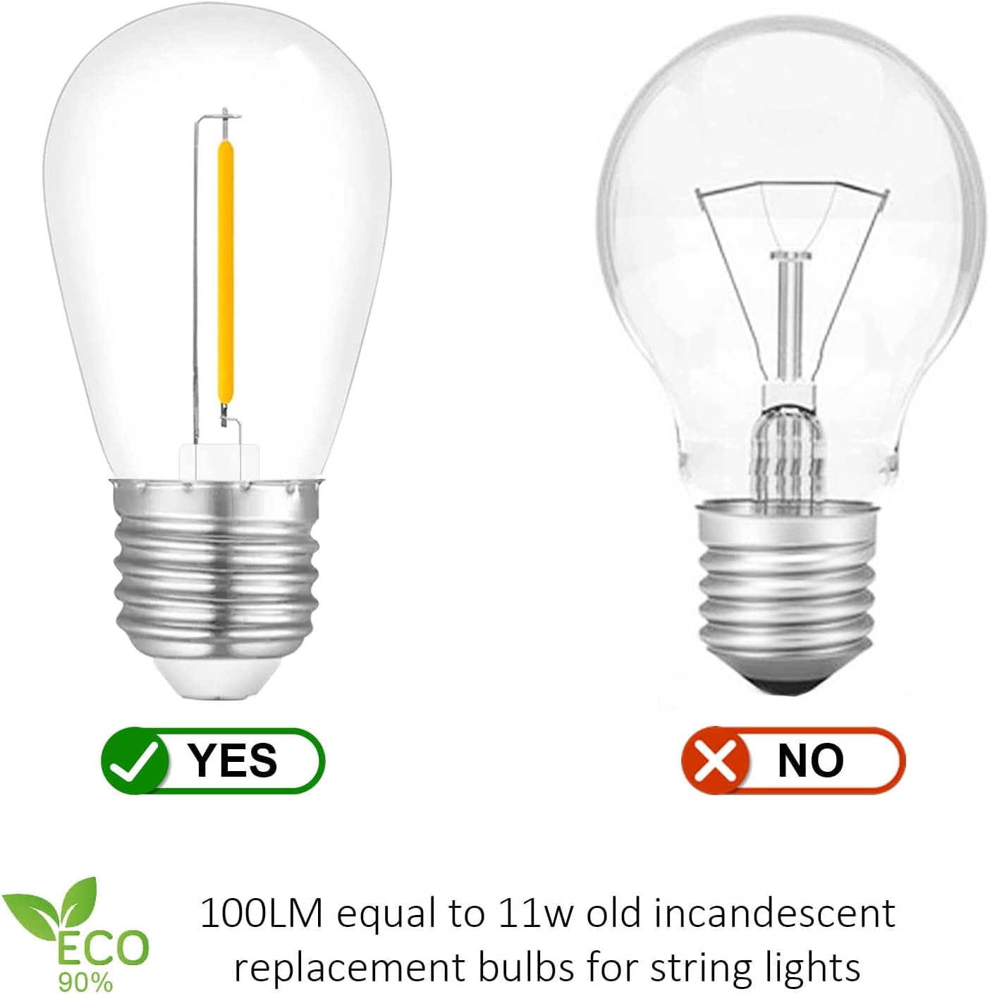24-Pack String Light Bulbs, S14 Outdoor Waterproof Replacement Bulb, E26 Base Bulbs, 1W 120V, 2700K