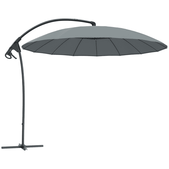 Outsuny 9FT Cantilever Patio Umbrella with 16 Fibreglass Ribs, Grey