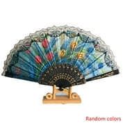 Random Color Chinese Style Lace Hand Held Folding Fan Dance Party Wedding Decor Hand Fans Wedding Favors