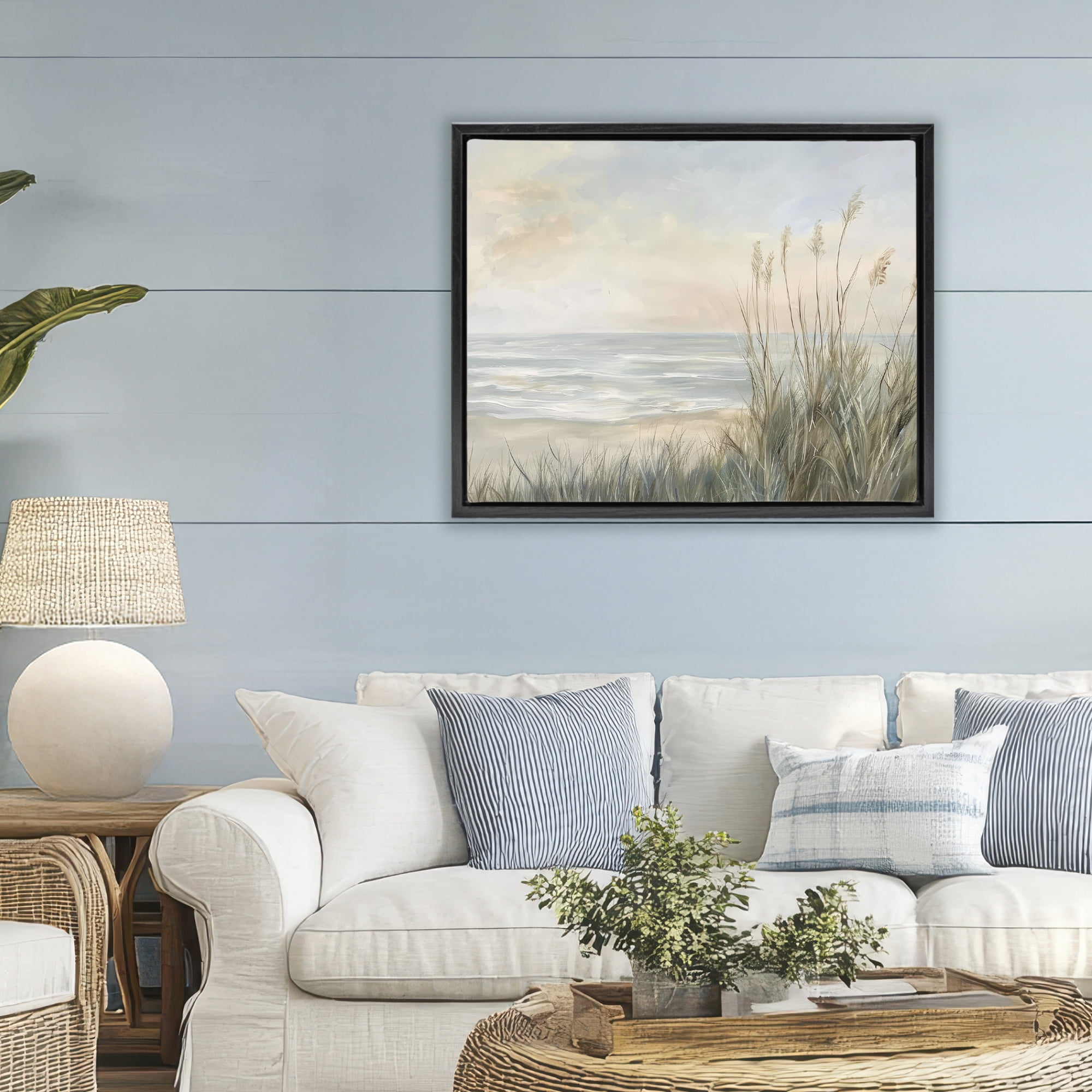Stupell Industries Scenic Beach Dunes at Dawn Black Framed Floater Canvas Wall Art, design by Petal Prints Design