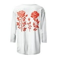 thumbnail image 4 of Valentine's Day Shirt Women 2025, Rose Print Tops, 3/4 Sleeve T Shirt Tops for Women Fashion Woman Casual Round Neck Printing Blouse 3/4 Sleeved T-Shirt Summer Tops, 4 of 5