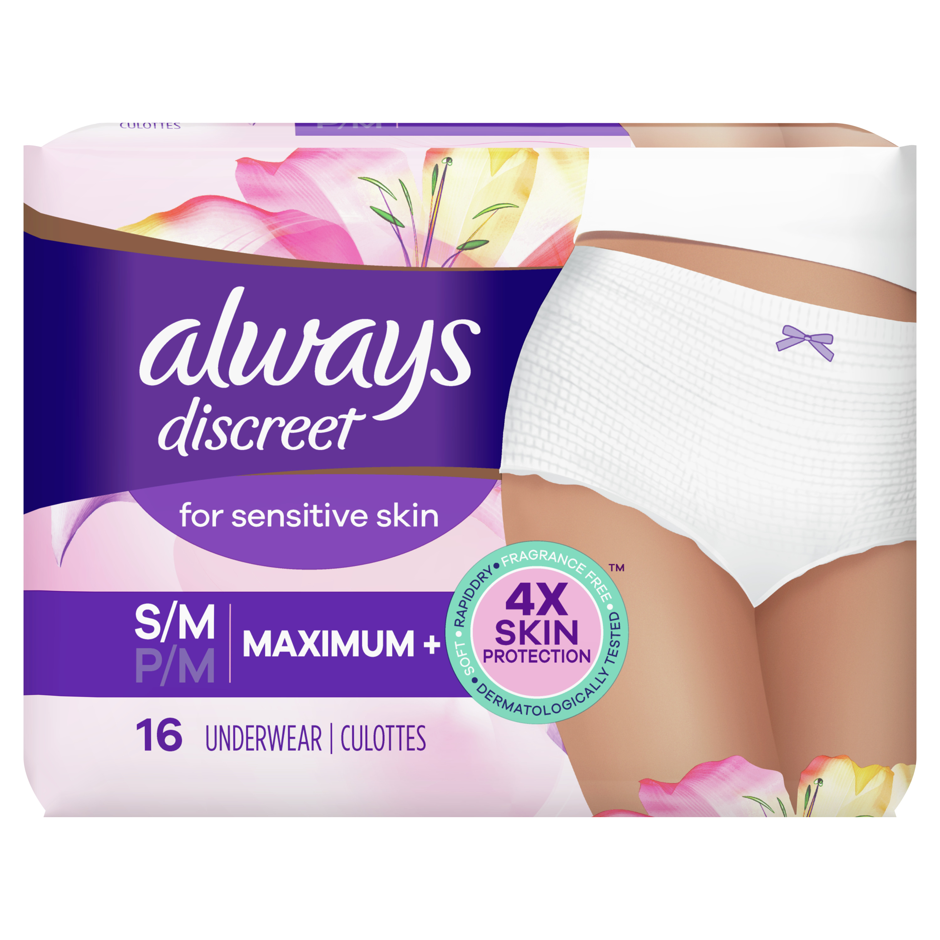 Always Discreet for Sensitive Skin Incontinence Underwear S/M Maximum 