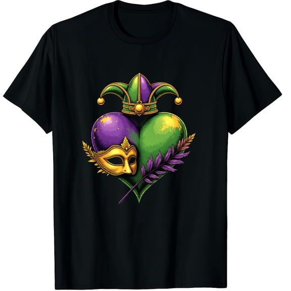 Mardi Gras Cute Hearts Vintage Graphic Crew Neck Short Sleeve T-Shirts (Men's, Women's)