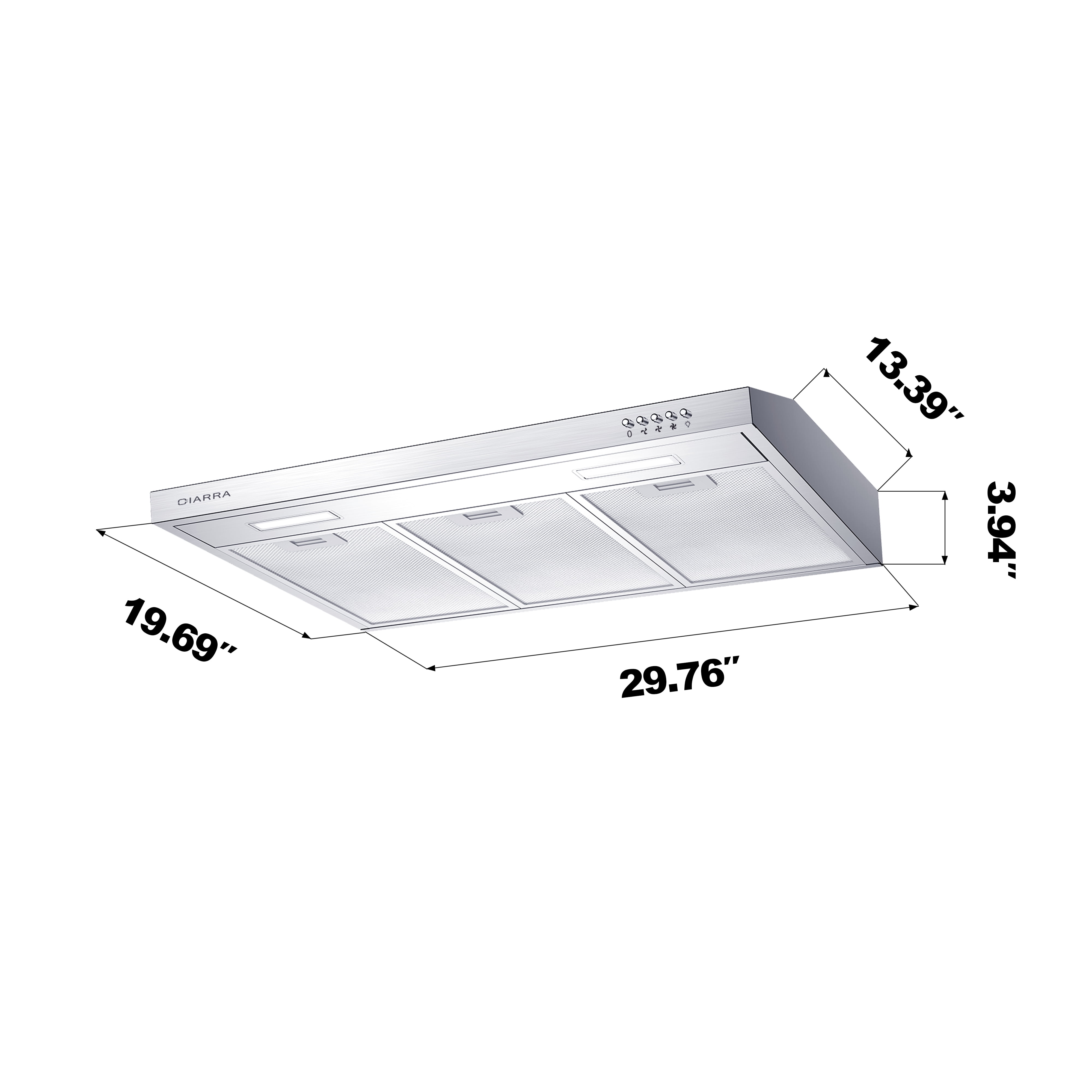 CIARRA 30 in Range Hood Under Cabinet Ductless Convertible Ducted in Stainless Steel with 3 Speed Exhaust Fan CAS918A75