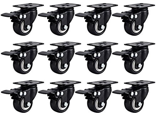 12 Pack 2" Swivel Caster Wheels Rubber Base With Top Plate & Bearing Heavy Duty 