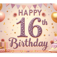 thumbnail image 3 of Pink Decorations Sweet 16 Birthday Banner Glamorous Design Decorative Balloons Happy Birthday Backdrop for Teen Celebration Event Decoration Photography, 3 of 6