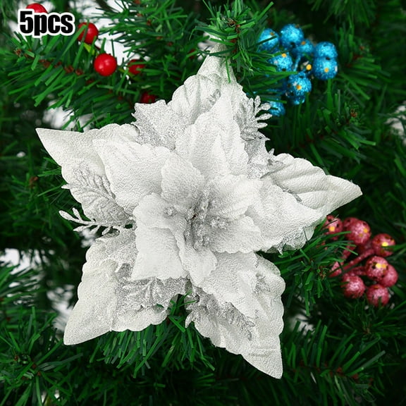 5Pcs 18Cm Glitter Artificial Christmas Flowers Xmas Tree Ornaments Merry Christmas Decorations For Home New Year Decor Navidad
