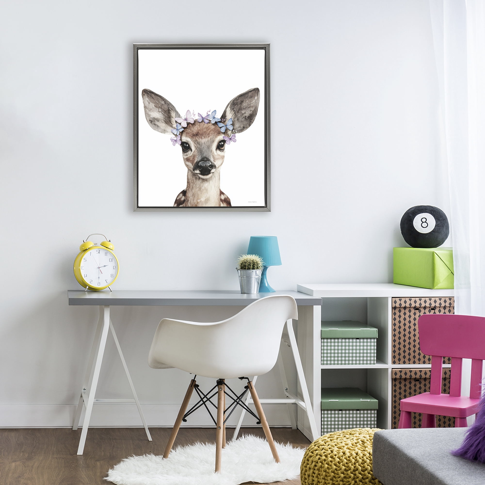 Stupell Industries Fawn & Butterfly Wings Gray Framed Floater Canvas Wall Art, design by Svetlana Aleynikova