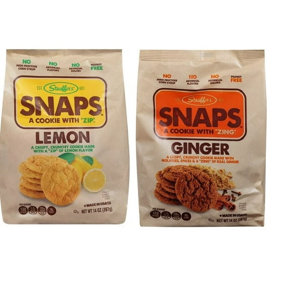 Shauffer's Traditional and Lemon Ginger Snaps 14 oz, 2 Bags Total 1 Bag Each Flavor BONUS Pouch