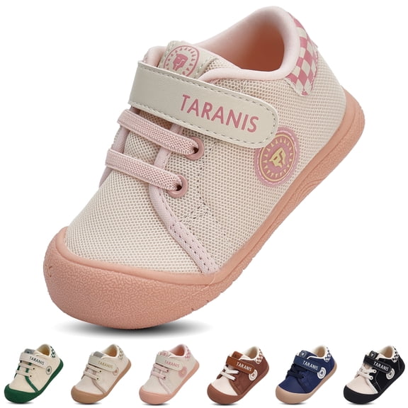 TARANIS Toddler Baby Girls Barefoot Sneakers with Wide Toe Box, Lightweight Non-Slip First Walking Shoes