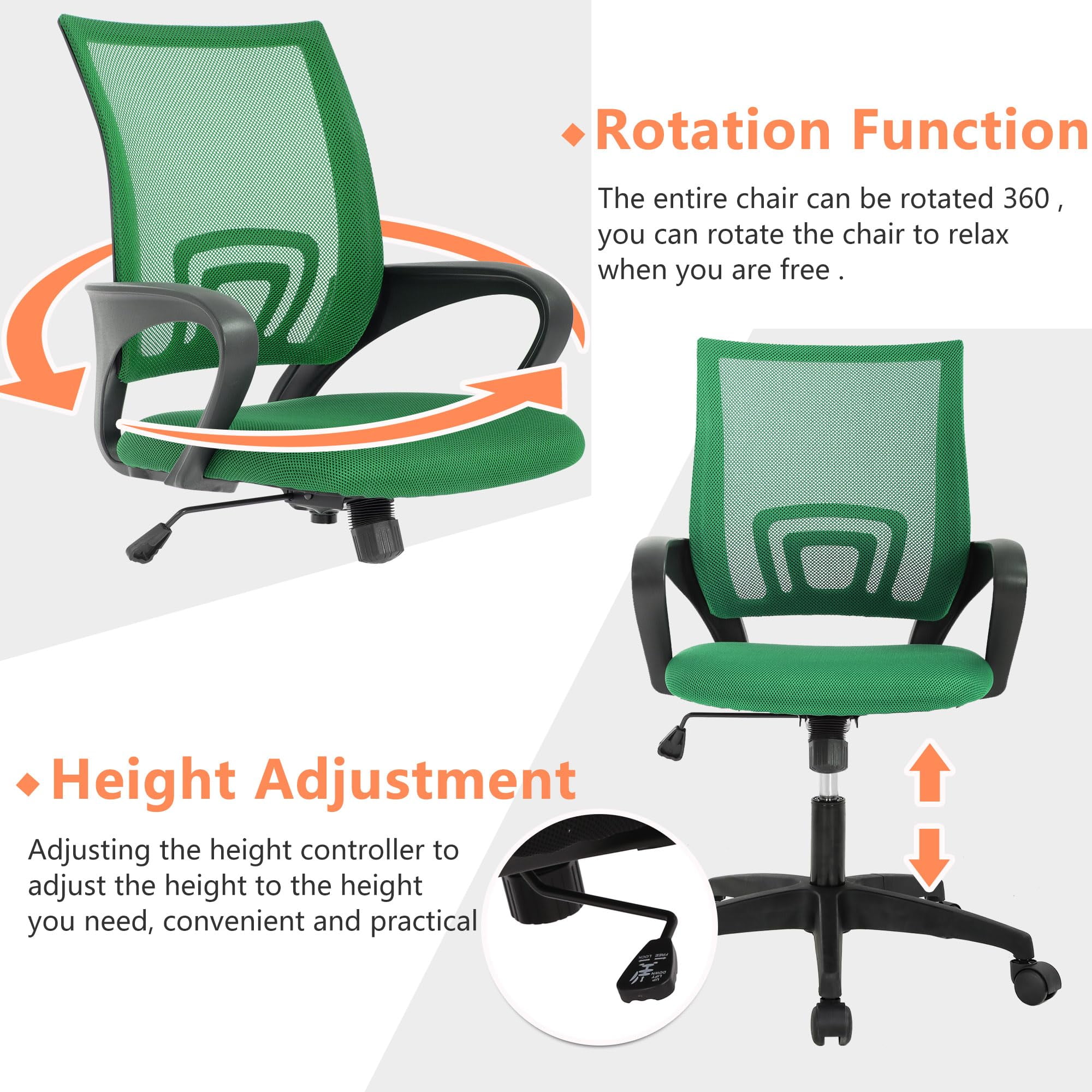 PayLessHere Green Ergonomic Office Chair - Adjustable Mesh w/Lumbar Support