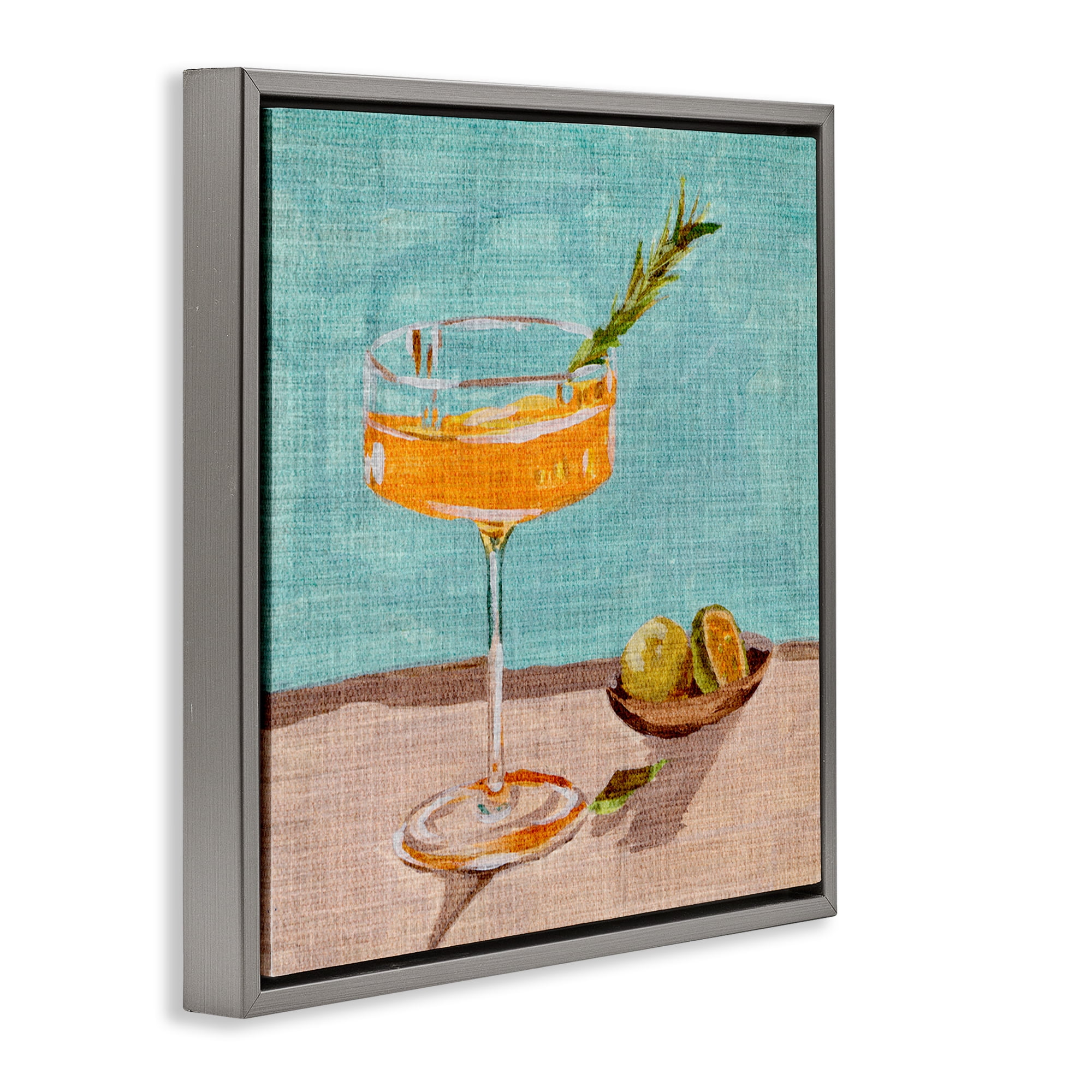 Stupell Industries Bright Cocktail Glass Food & Beverage Painting Gray Floater Framed Canvas Art Print Wall Art, 25 x 25