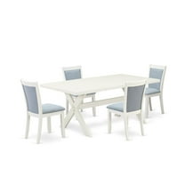 East West Furniture X027MZ015-5 5-Pc Dinette Set Includes a Dining Room Table and 4 Baby Blue Parson Dining Chairs - Wire Brushed Linen White Finish