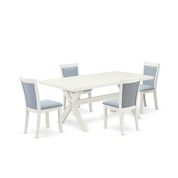 East West Furniture X027MZ015-5 5-Pc Dinette Set Includes a Dining Room Table and 4 Baby Blue Parson Dining Chairs - Wire Brushed Linen White Finish