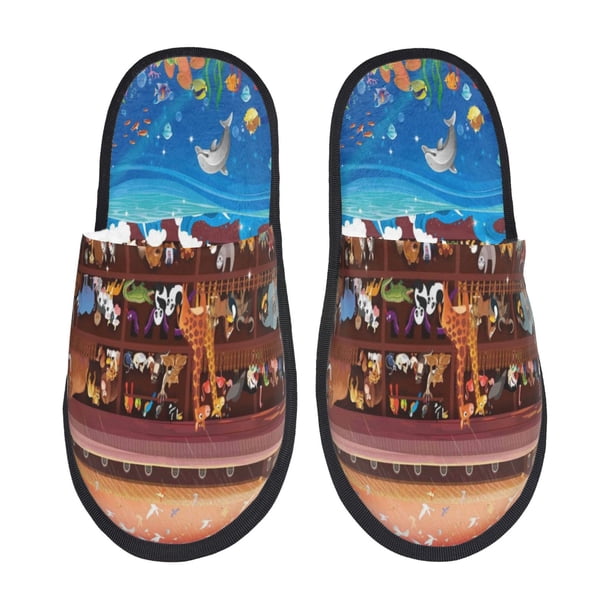 Balery Animals On Noah's Ark2 Pantuflas de Casa de Felpa Silenciosas con Diseño Estampado, Zapatillas Cómodas Antideslizantes de Algodón para Interior-Medium