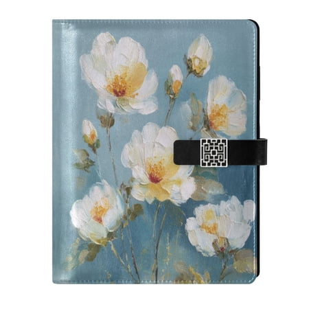 Leather Planner Leather Notebook Notebook Journal Binder Design Pen Pocket Design Convenient for Storage Beautiful White Flower Pattern