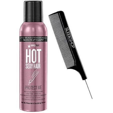 HOT Sexy Hair PROTECT ME 450°F Hot Tool Protection Hairspray, UP TO 78% REDUCTION IN BREAKAGE! Protects Up to 450 degrees Fahrenheit (with Sleek Steel Pin Tail Comb) Hair Spray (4.2 oz / 155