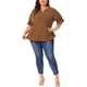 thumbnail image 4 of Blusas de mujer de tallas grandes Agnes Orinda con puntos, cuello en V, volantes, manga corta, tops bohemios de primavera y verano 2X marrón, 4 of 8