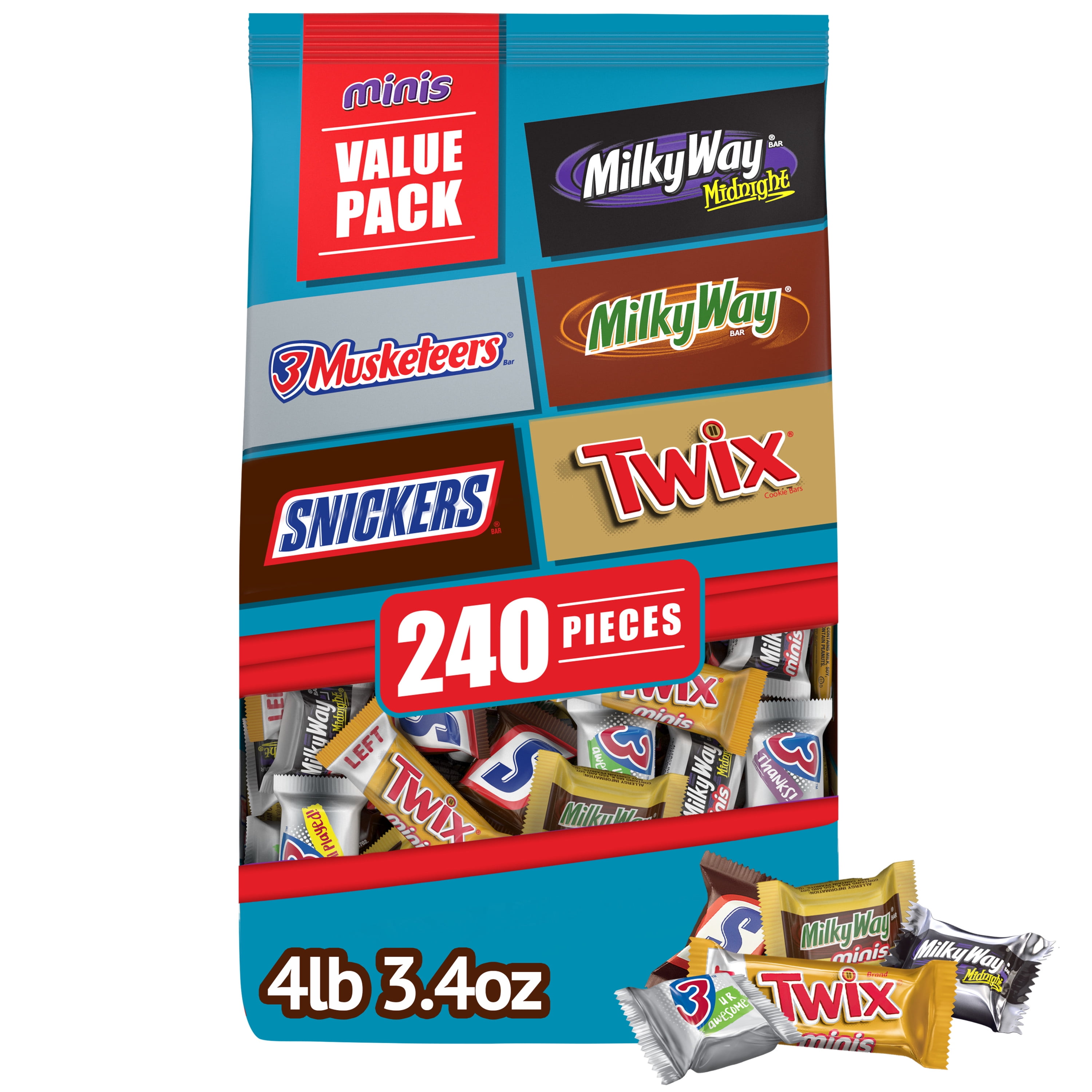 Snickers, Twix & More Chocolate Candy Variety Pack, 4 lbs 3 oz, 240