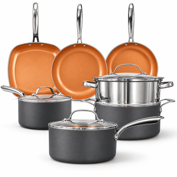 Gotham Steel 12 Pc Pots and Pans Set Non Stick, Cookware Set, Oven & Dishwasher Safe, Copper