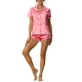 thumbnail image 2 of INSPIRE CHIC Women's Satin Pajama Set Button Short Sleeve Shirt with Shorts 2 Pcs Loungwear Sleepwear XL Light Pink, 2 of 6