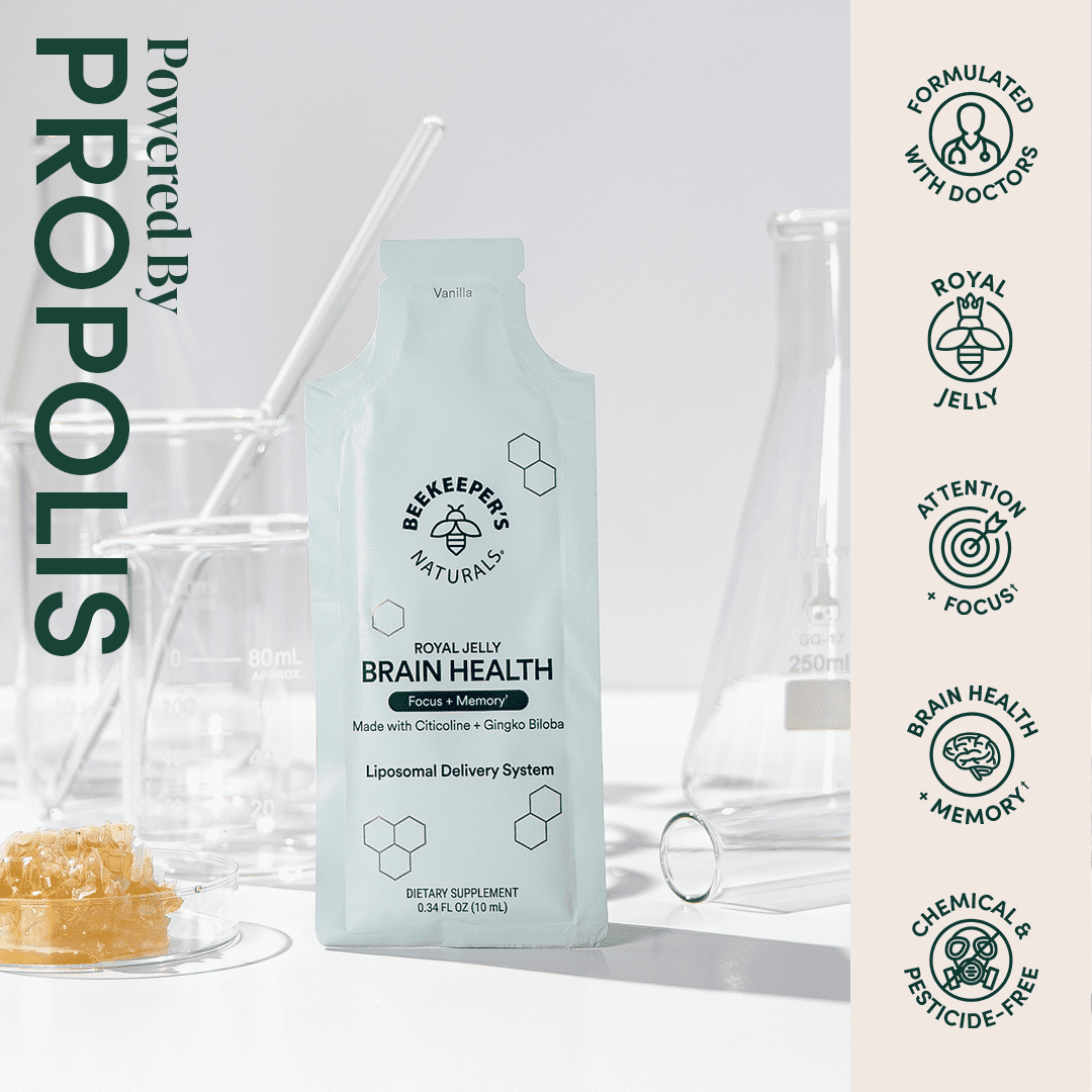 Beekeeper's Naturals Royal Jelly Brain Health Liposomal Singles Cognitive Support - 30 Count