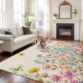 thumbnail image 2 of Colorful Floral Area Rugs 5'x8', Washable Small Throw Rugs for Classroom Bedroom, Farmhouse Country Dragonfly Butterfly Flower Indoor Outdoor Rug Non-Slip Low Pile Carpet Runner Reversible Floor Mats, 2 of 8