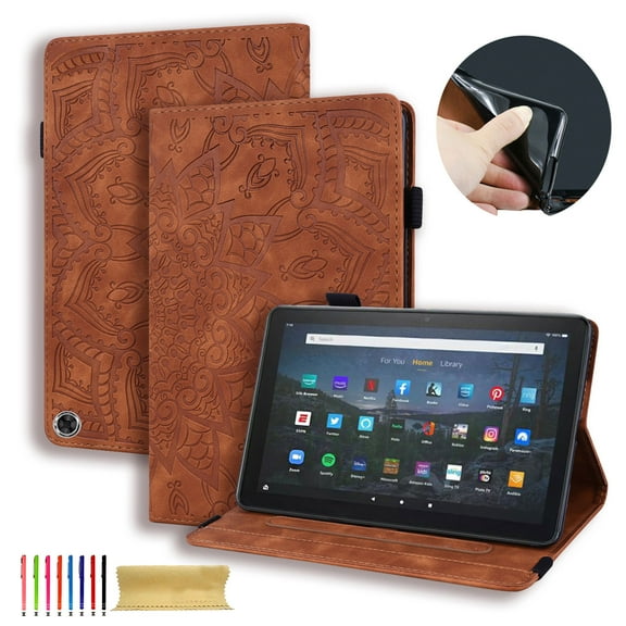 Case for Amazon Fire Max 11, 3D Embossed Multi Viewing Angle Stand PU Leather Premium Luxury Slim Cover Folio Case Cover with Stylus Holder for Amazon Fire Max 11 13th Generation 2023, Brown