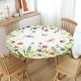 thumbnail image 2 of Floral Round Fitted Tablecloth with Elastic Edge,Water-Resistant Picnic Green Pink Spring Summer Flower Dragonfly Table Cover for 48-52" Found Tables Wildflower Table Cloth for Dinner,Outdoor,Patio, 2 of 4
