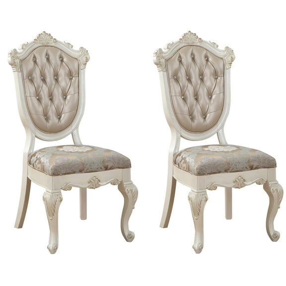 JERFIT Rose Gold Upholstered Side Chairs Set of 2, Tufted Back Accent Chairs with Queen Anne Legs for Dining Room, Luxury White and Gold Chairs