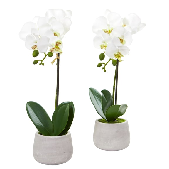 Nearly Natural Phalaenopsis Orchid Artificial Flower Arrangement (Set of 2), White
