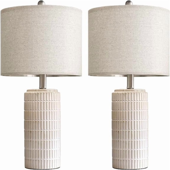 Lumadin White Ceramic Table Lamps Set of 2 for Living Room Bedroom 23" Rustic Bedside Nightstand Lamps with Linen Lamp Shades