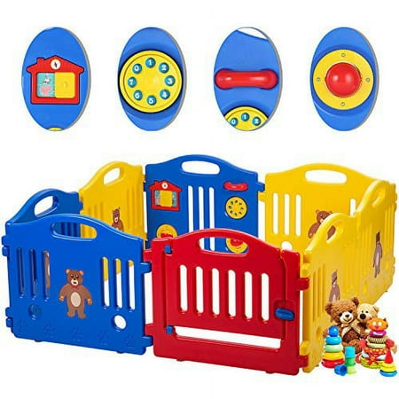 FDW Baby Playpen Kid 8 Panel Safety Play Center Yard Baby Playpen Kids Home Indoor Outdoor Pen