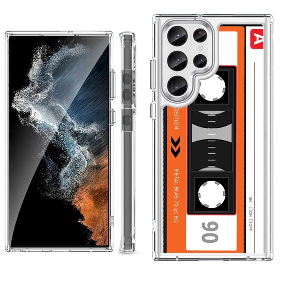 Shockproof Bumper Phone Case for Samsung Galaxy S23 Ultra 5G, by OneToughShield ® - Cassette Orange