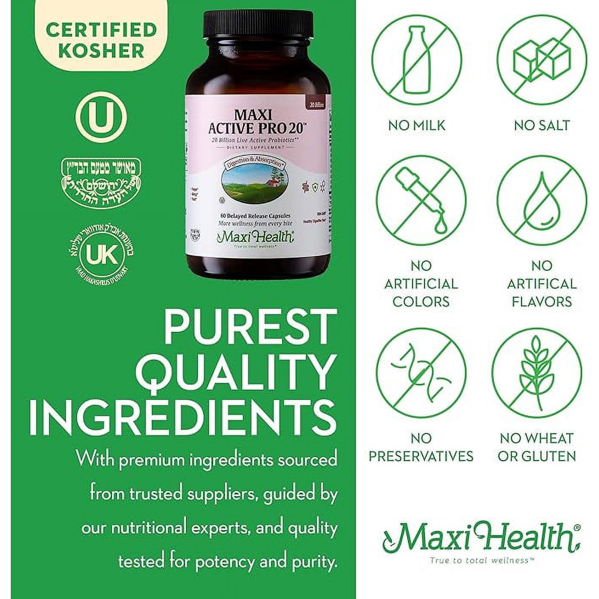 Maxi Health Active Pro 20 – Probiotics for Adults, 15 Strains, Digestive Health Support – 60 Capsules
