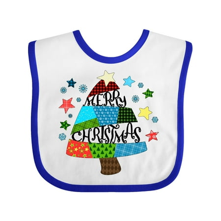 

Inktastic Merry Christmas Patchwork Quilting Tree Gift Baby Boy or Baby Girl Bib