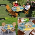 thumbnail image 4 of Blue Yellow Brown Round Tablecloth for 55-60 Inch Tables,Fitted Table Cover with Elastic Edge,Modern Abstract Mottled Oil Painting Waterproof Outdoor Table Cloth Protector for Patio Garden Dinner, 4 of 9