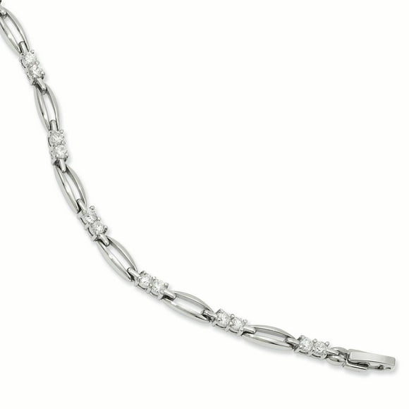7.25in Rhodium-plated Kelly Waters Link CZ Bracelet (Weight: 0.2 Grams, Length: 7.25 Inches)