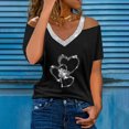 thumbnail image 2 of under $5 JINMGG Womens Tops under $5 Fashion Woman Summer V-Neck Short Sleeve Cold Shoulder Blouse T-Shirt Causal Printing Tops Black L, 2 of 5