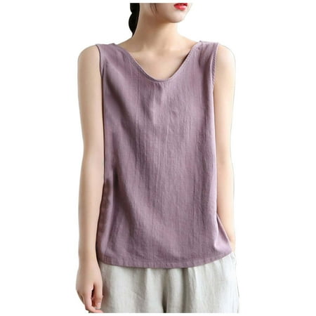 Leakproof Ladies Underwear Women s Solid Cotton Linen Plus Size Loose Tank Top Sleeveless Summer Casual Inner Or Outerwear Tee Shirt Sexy Underwear for Women(Size:XL)