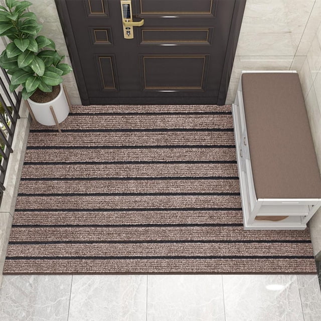 Feltree Polyester Door Mat with Solid Color Stripes, Cuttable to Size, Durable Anti-Slip Entrance Rug for Home