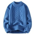 thumbnail image 2 of Baqcunre Womens Sweaters Womens Knit Sweater Solid Vintage Pullover Sweater Woven Crewneck Knitted Tops Stripe Cable Knit Fall Winter Crewneck Sweatshirts Plus Size Tops Blue M, 2 of 8