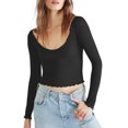 thumbnail image 1 of Lucakuins Suéter de punto para mujer, manga larga, cuello en U, color sólido, dobladillo con volantes, camisa informal para fiestas, tops de calle Lucakuins moda, 1 of 9