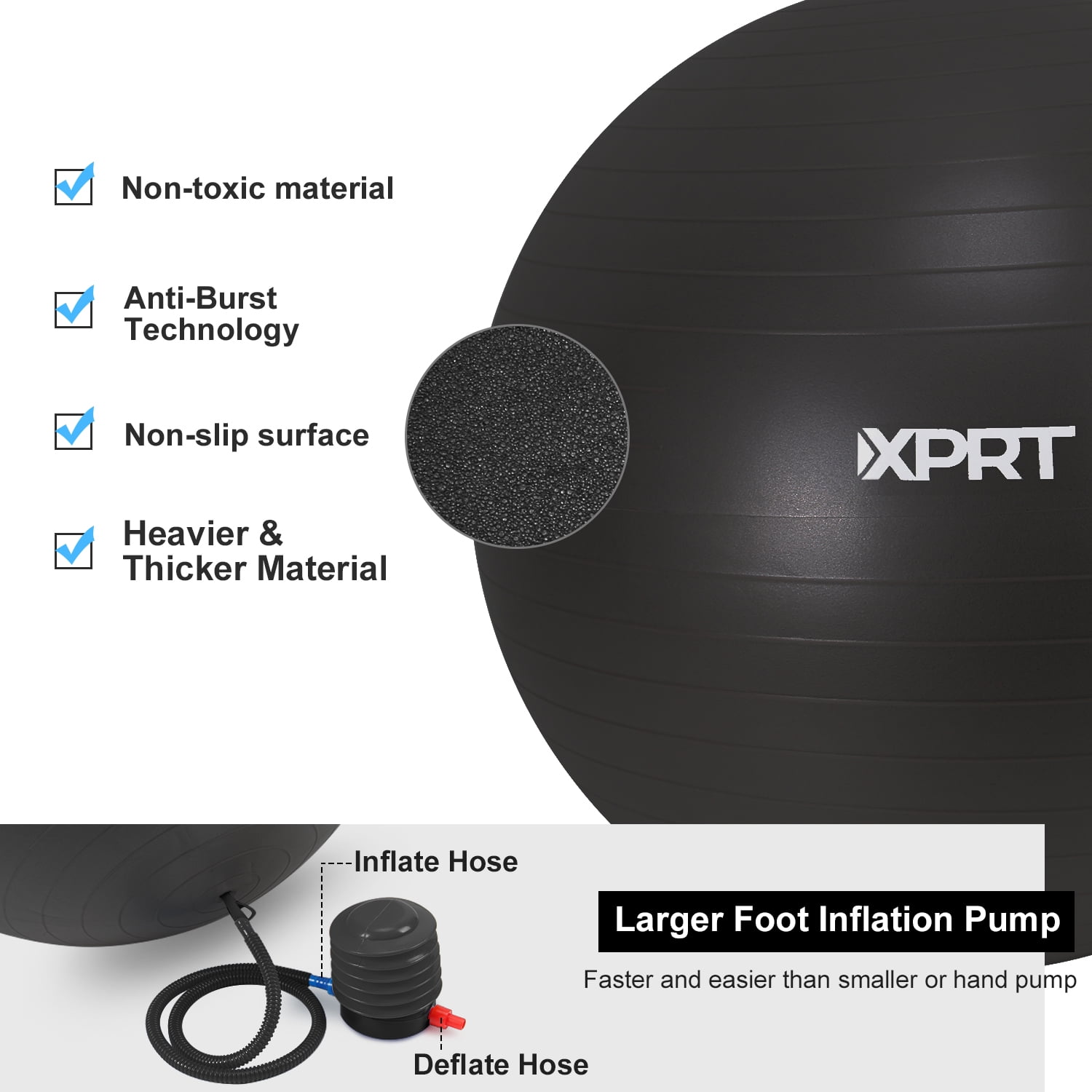 XPRT Fitness Exercise and Workout Ball, Yoga Ball Chair, Great for Fitness, Balance and Stability Extra-Thick with Quick Pump - 75 cm