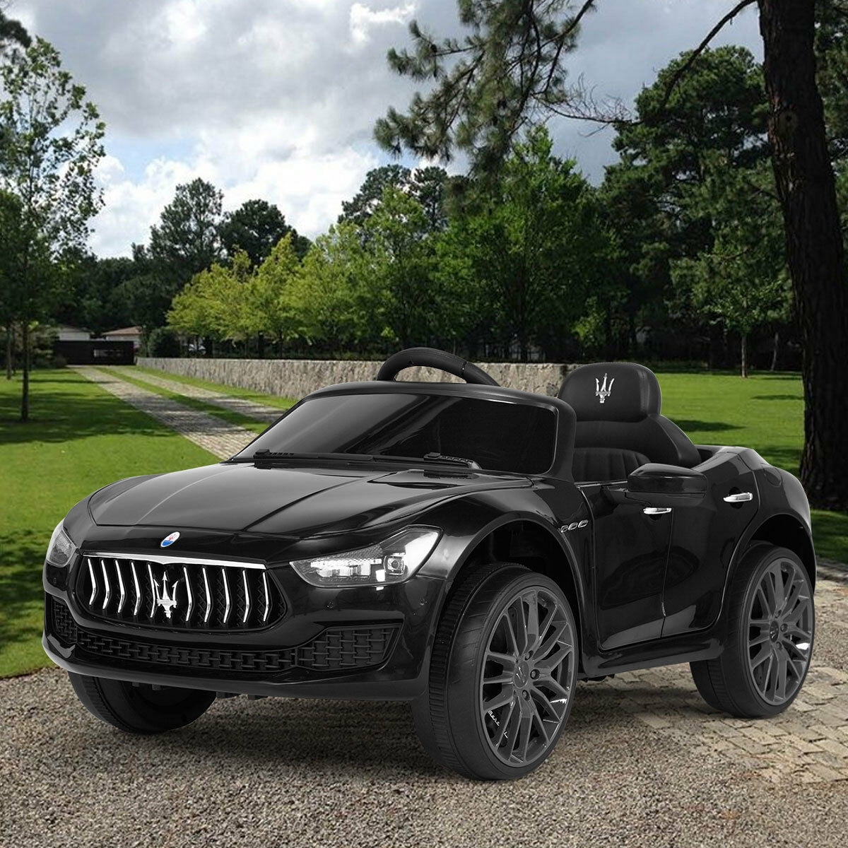 Lowestbest 12V Ride On Car Maserati, Rechargeable Electric Car Battery With 2 Motors, Parental Remote Control, Led Lights, Mp3, Black Lowestbest 12V Ride On Car Maserati, Rechargeable Electric Car Battery With 2 Motors, Parental Remote Control, Led Lights, Mp3, Black