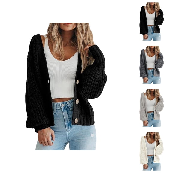 Cardigan Sweaters for Women Long Sleeve Lantern Sleeve Button Knitted Sweater Jacket Coat Womens Cardigan Sweaters