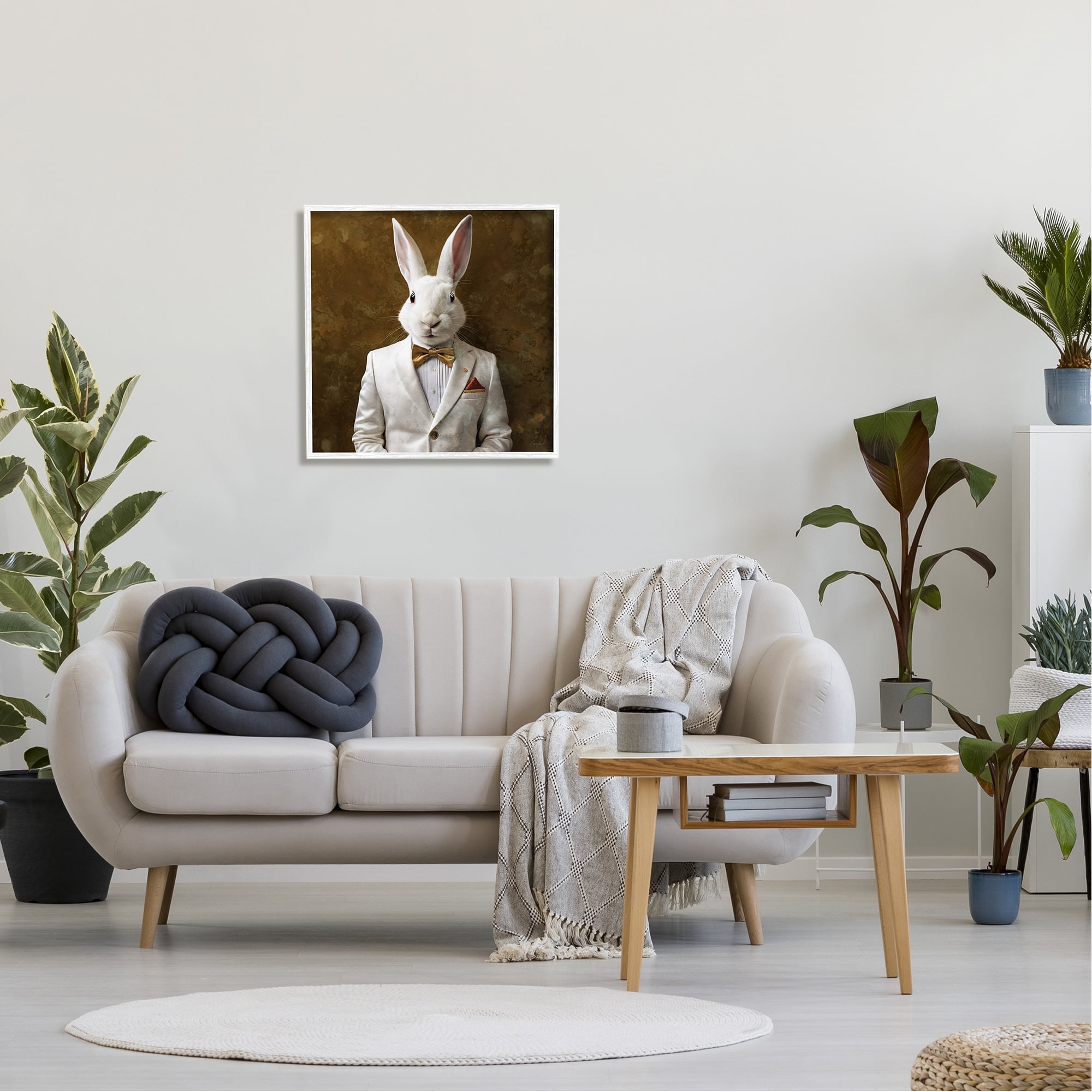 Stupell Industries White Rabbit in Suit Animals & Insects Painting White Framed Art Print Wall Art, 24 x 24
