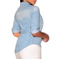 thumbnail image 2 of Chemise Rétro pour Femme en Jean Bleu Ajustée en Denim Doux à Manches Longues Hauts Blouse Veste, 2 of 6
