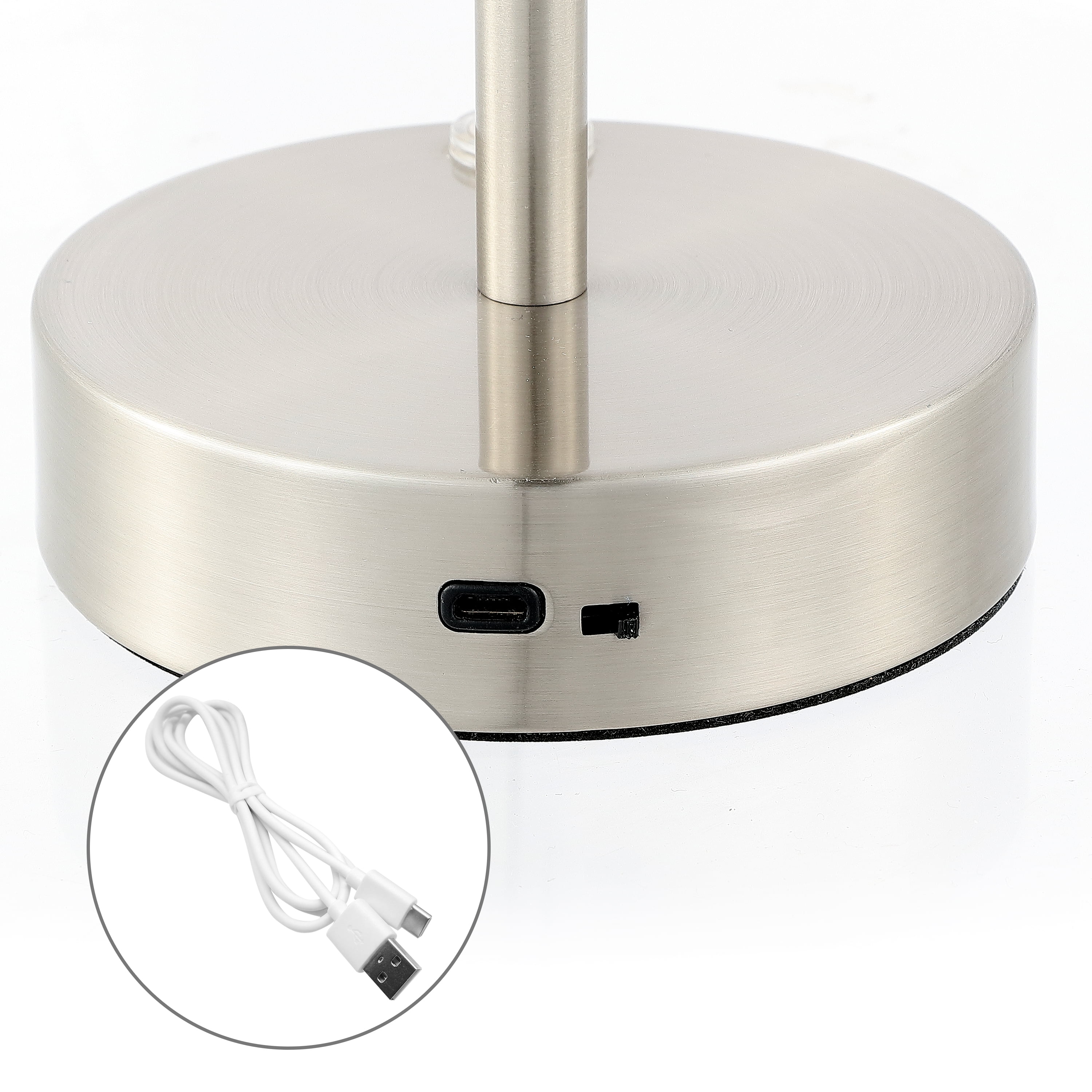 JONATHAN Y Carson 12.75" Modern Minimalist Iron Rechargeable Integrated Portable LED Table Lamp, Nickel/White, JYL7110A